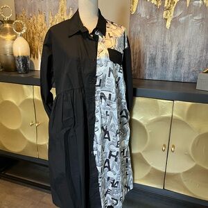 Chic Black and Silver Gray Women's Shirt Dress